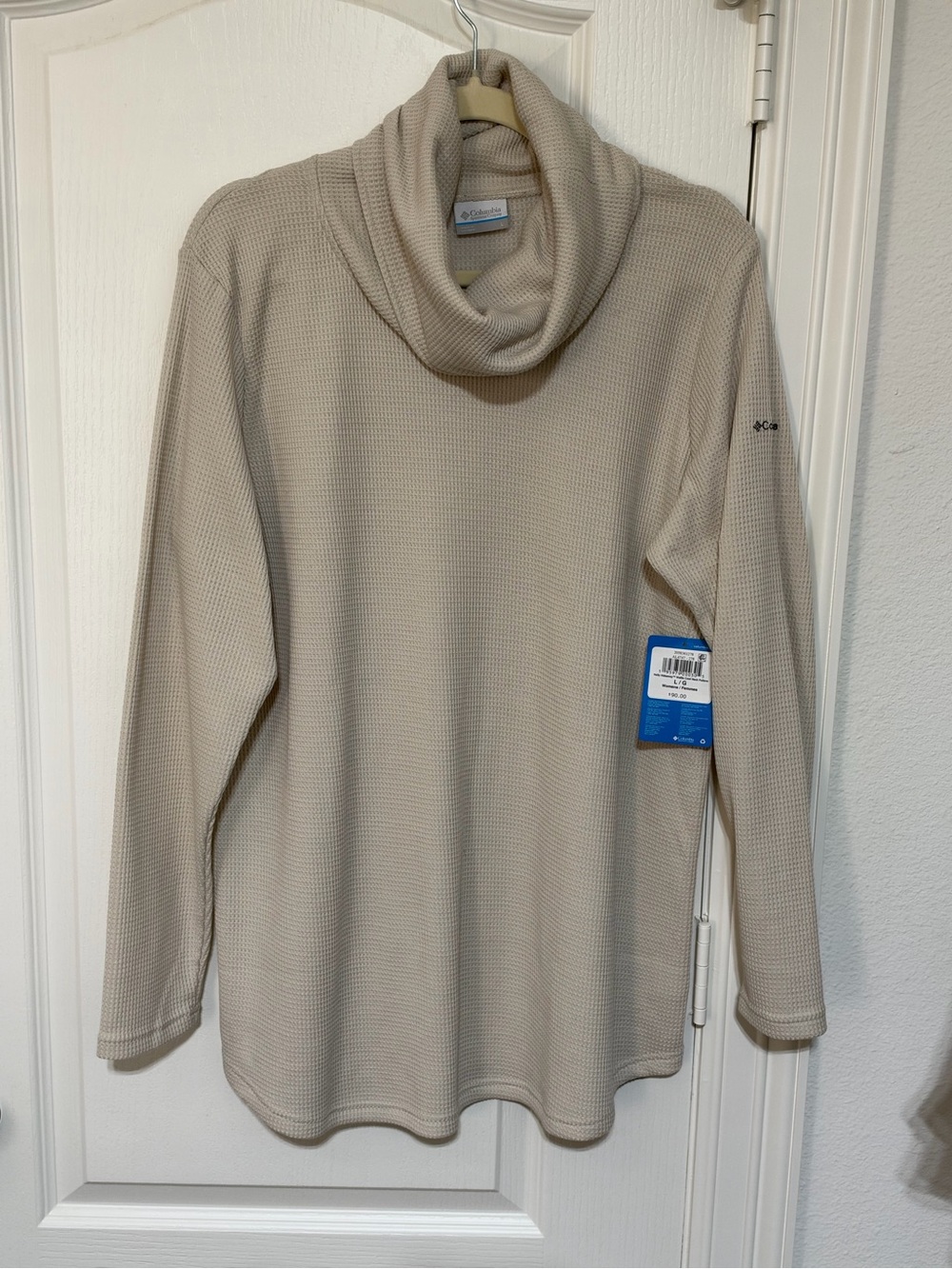 Columbia Women's Beige Waffle Knit Cowl Neck Long Sleeve Top